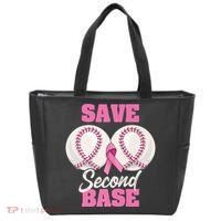 Save Second 2nd Base Funny Baseball Breast Cancer Awareness Premium Tote Bag thumb 0