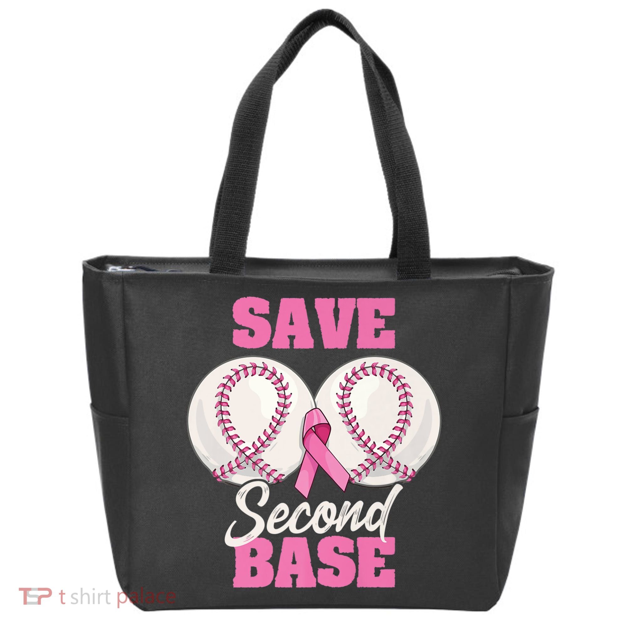 Save Second 2nd Base Funny Baseball Breast Cancer Awareness Premium Tote Bag