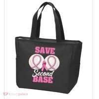 Save Second 2nd Base Funny Baseball Breast Cancer Awareness Premium Tote Bag thumb 3