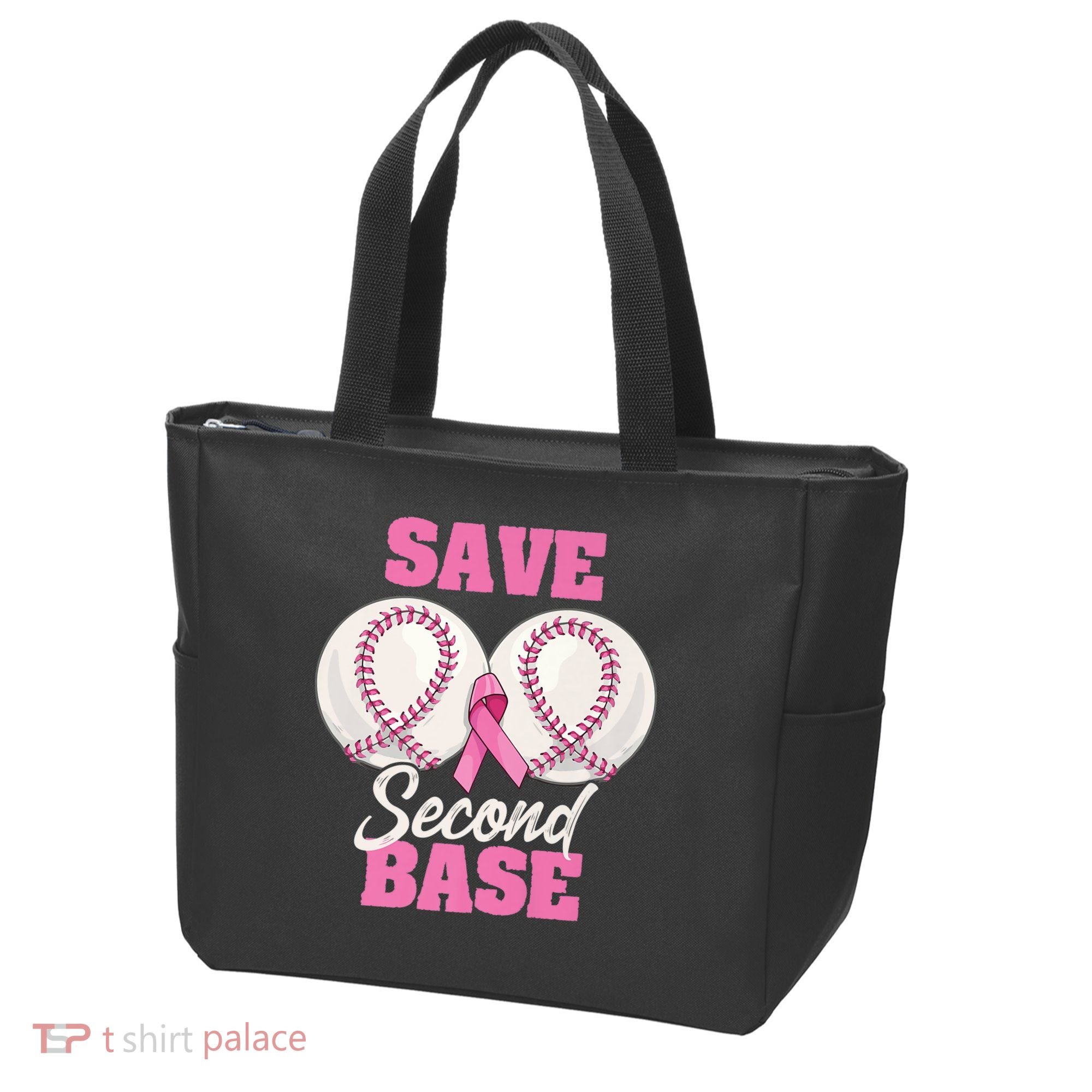 Save Second 2nd Base Funny Baseball Breast Cancer Awareness Premium Tote Bag