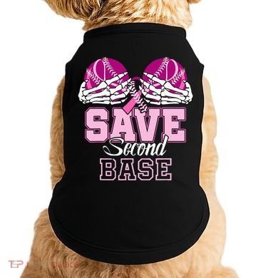 Save Second 2nd Base Funny Baseball Breast Cancer Awareness Doggie Tank