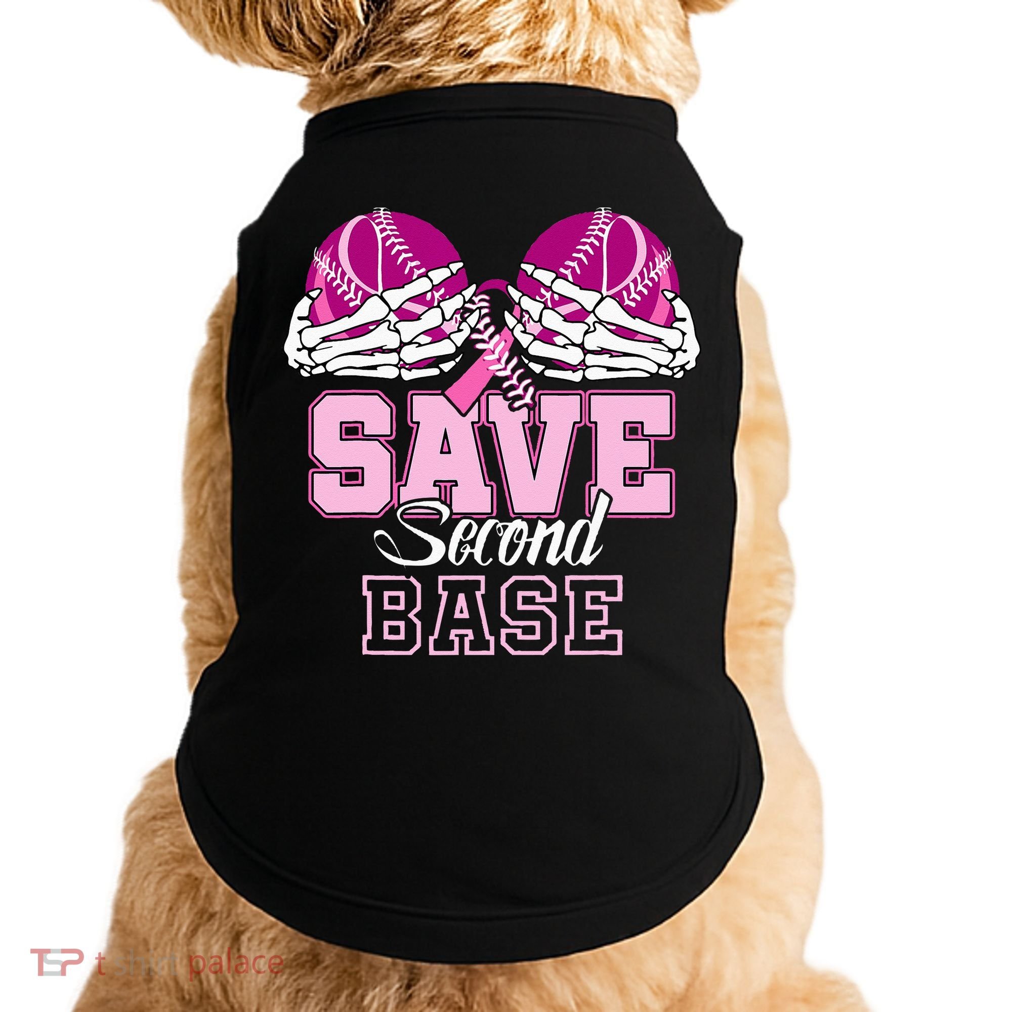 Save Second 2nd Base Funny Baseball Breast Cancer Awareness Doggie Tank