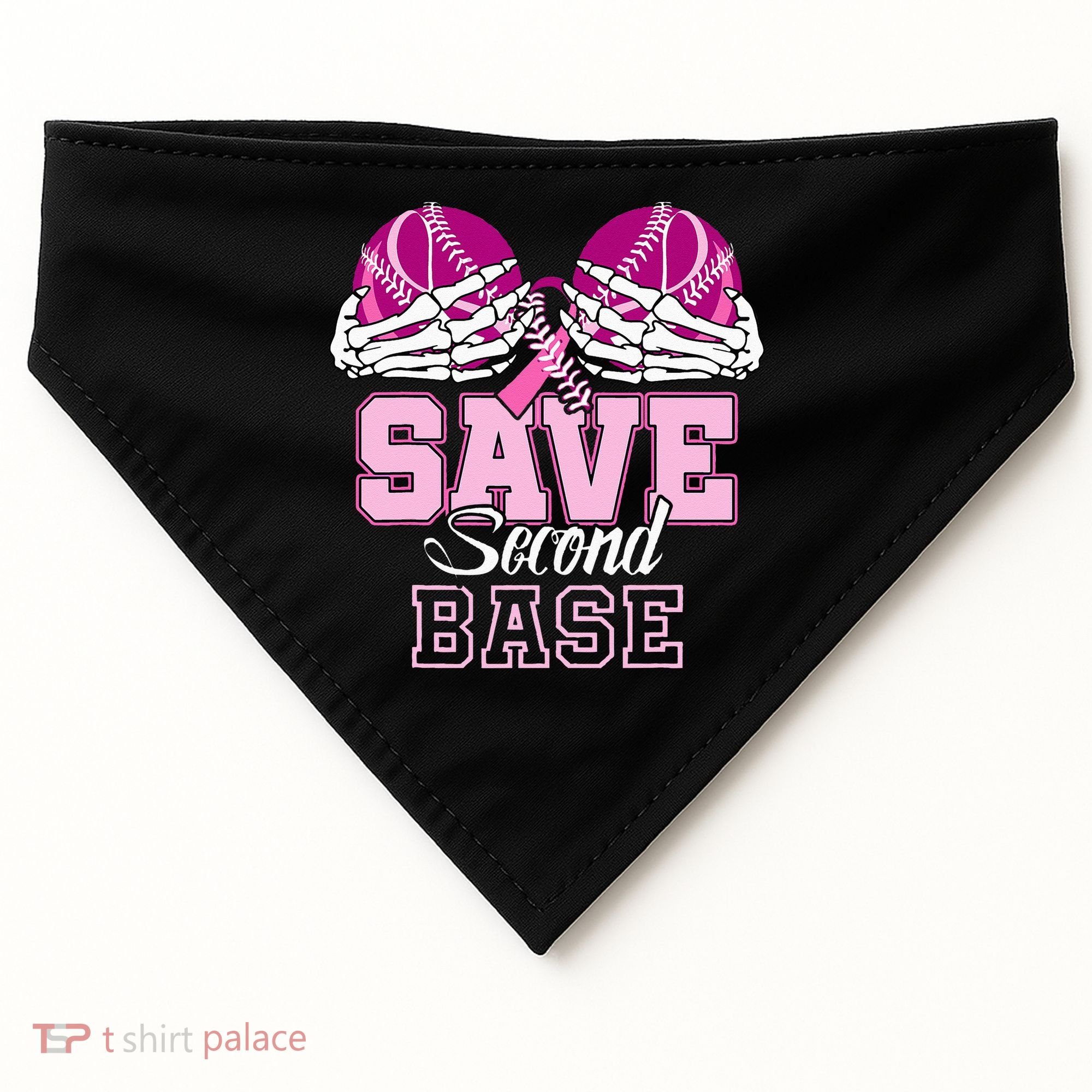 Save Second 2nd Base Funny Baseball Breast Cancer Awareness USA-Made Doggie Bandana