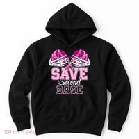 Save Second 2nd Base Funny Baseball Breast Cancer Awareness Hoodie thumb 0
