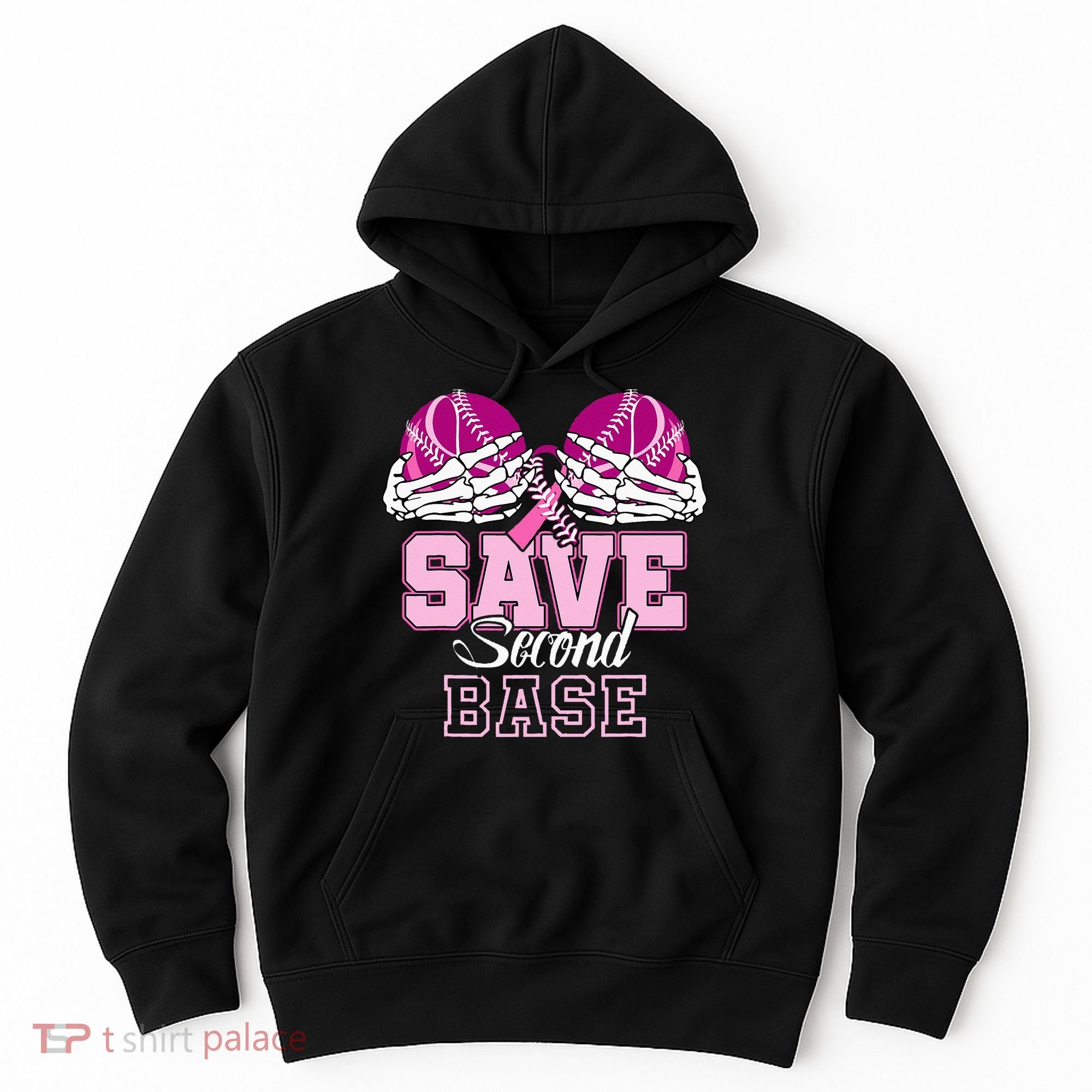 Save Second 2nd Base Funny Baseball Breast Cancer Awareness Hoodie