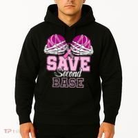 Save Second 2nd Base Funny Baseball Breast Cancer Awareness Hoodie thumb 2