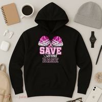 Save Second 2nd Base Funny Baseball Breast Cancer Awareness Hoodie thumb 3