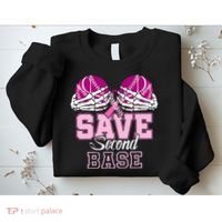 Save Second 2nd Base Funny Baseball Breast Cancer Awareness Sweatshirt thumb 2