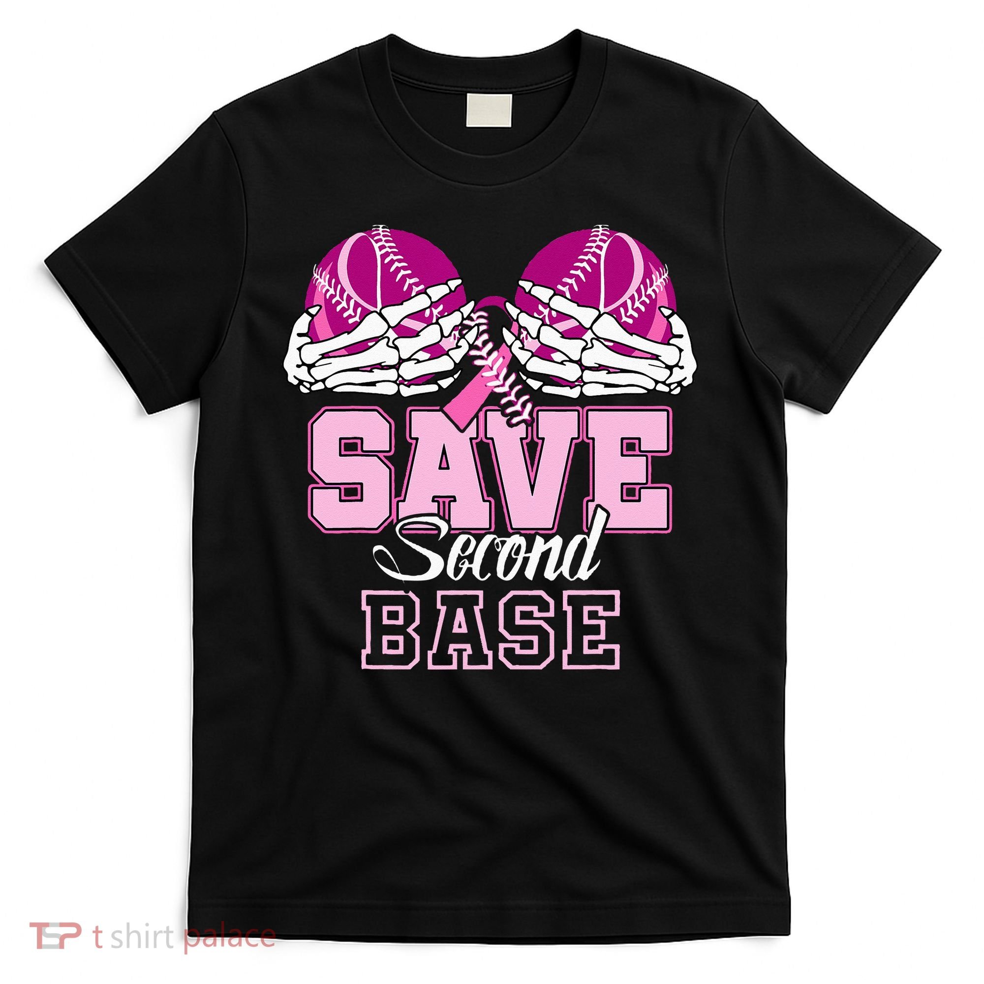Save Second 2nd Base Funny Baseball Breast Cancer Awareness T-Shirt