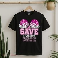 Save Second 2nd Base Funny Baseball Breast Cancer Awareness T-Shirt thumb 2