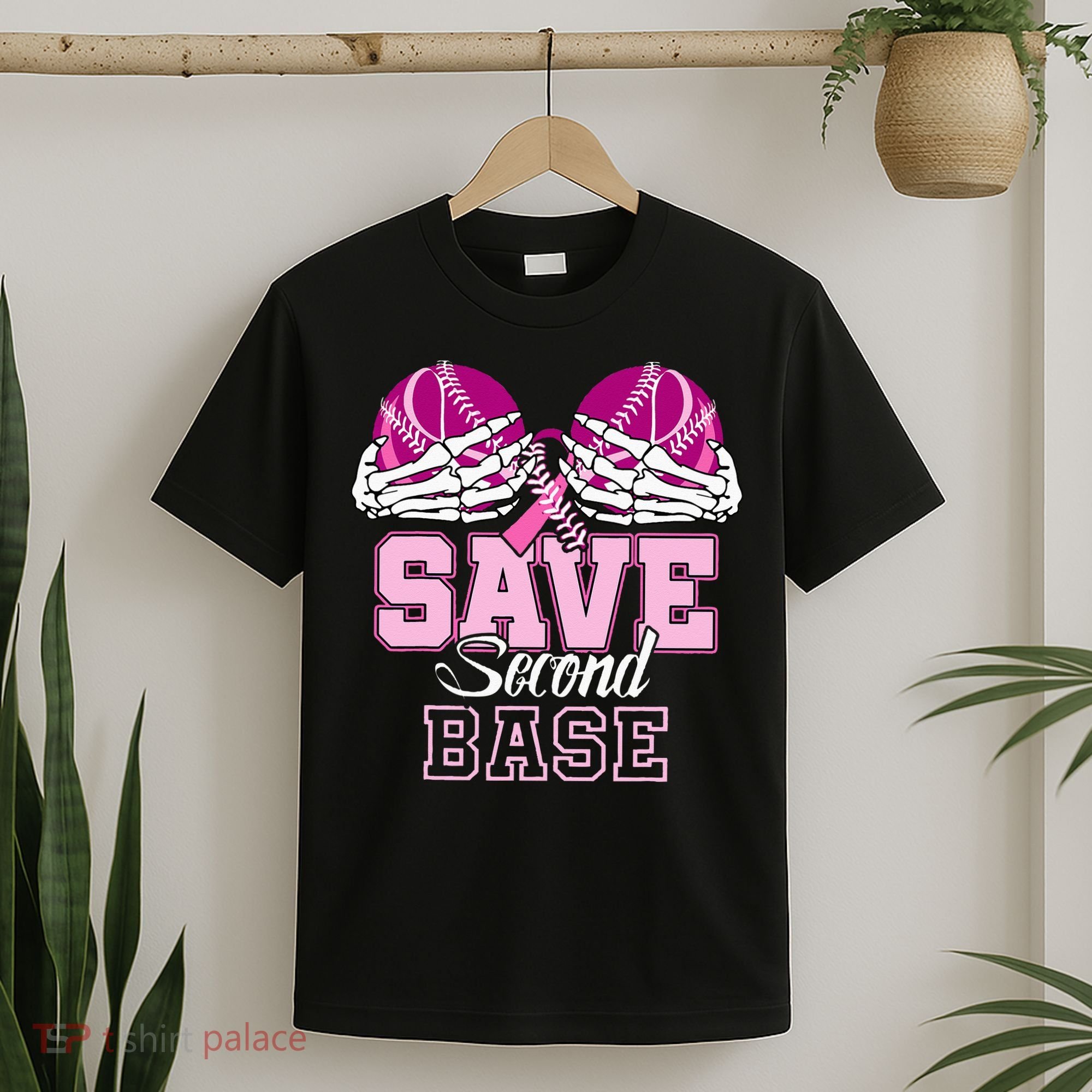 Save Second 2nd Base Funny Baseball Breast Cancer Awareness T-Shirt