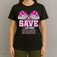 Save Second 2nd Base Funny Baseball Breast Cancer Awareness T-Shirt thumb 4