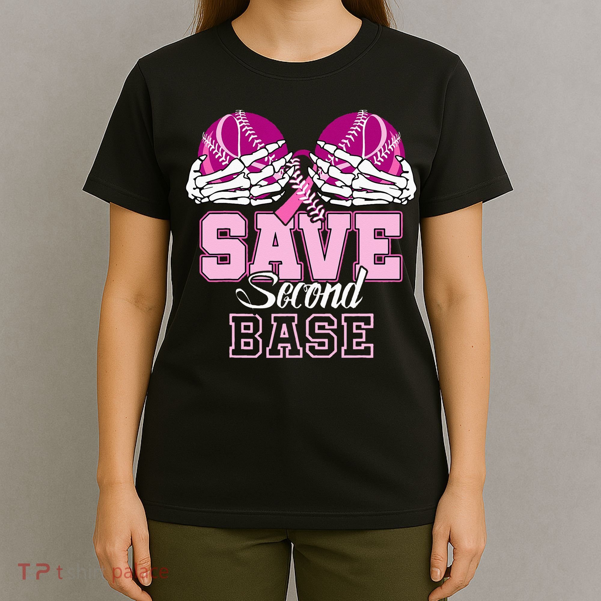 Save Second 2nd Base Funny Baseball Breast Cancer Awareness T-Shirt