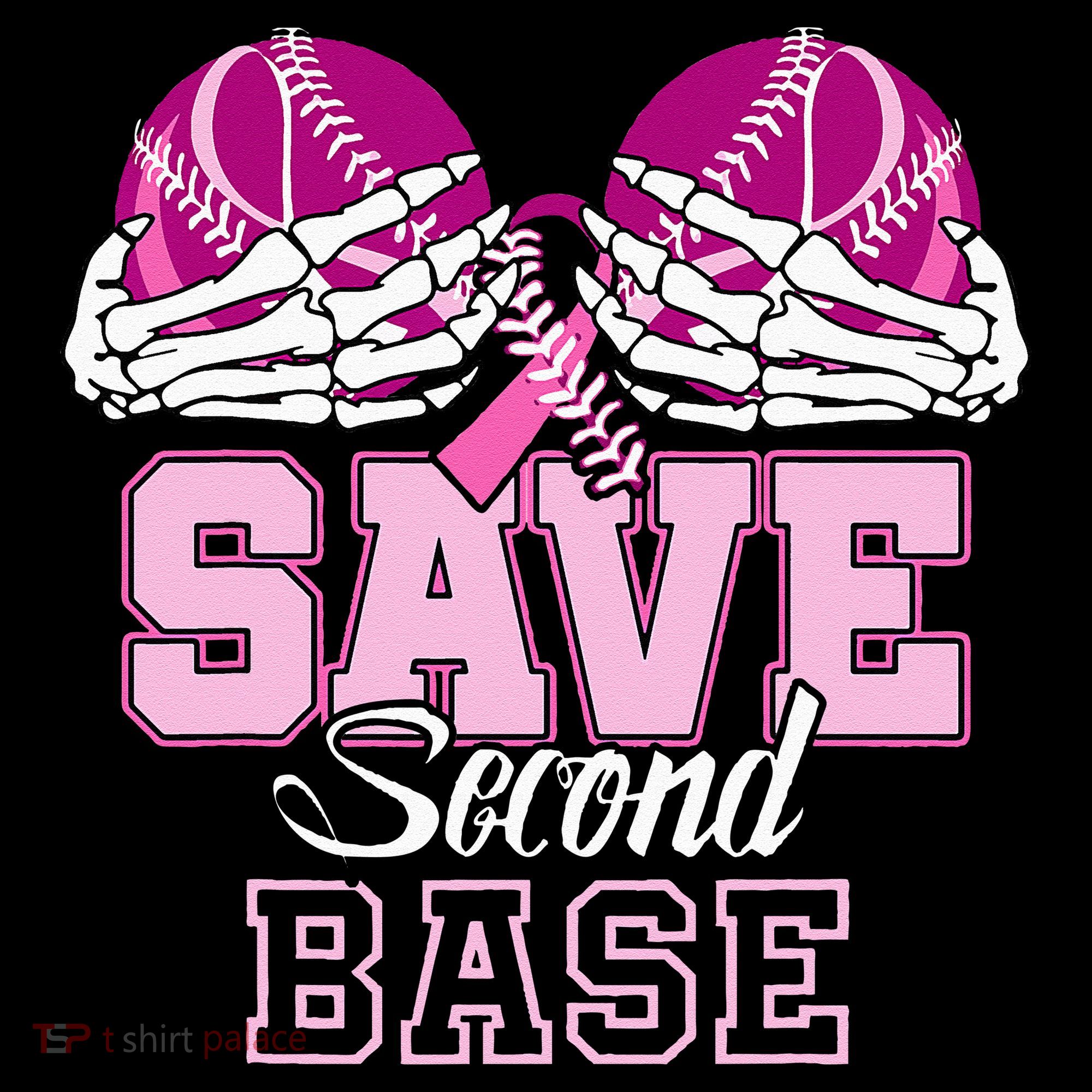 Save Second 2nd Base Funny Baseball Breast Cancer Awareness T-Shirt