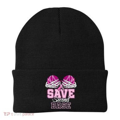 Save Second 2nd Base Funny Baseball Breast Cancer Awareness Beanie