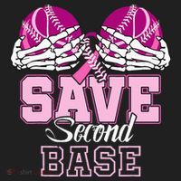 Save Second 2nd Base Funny Baseball Breast Cancer Awareness Beanie thumb 2