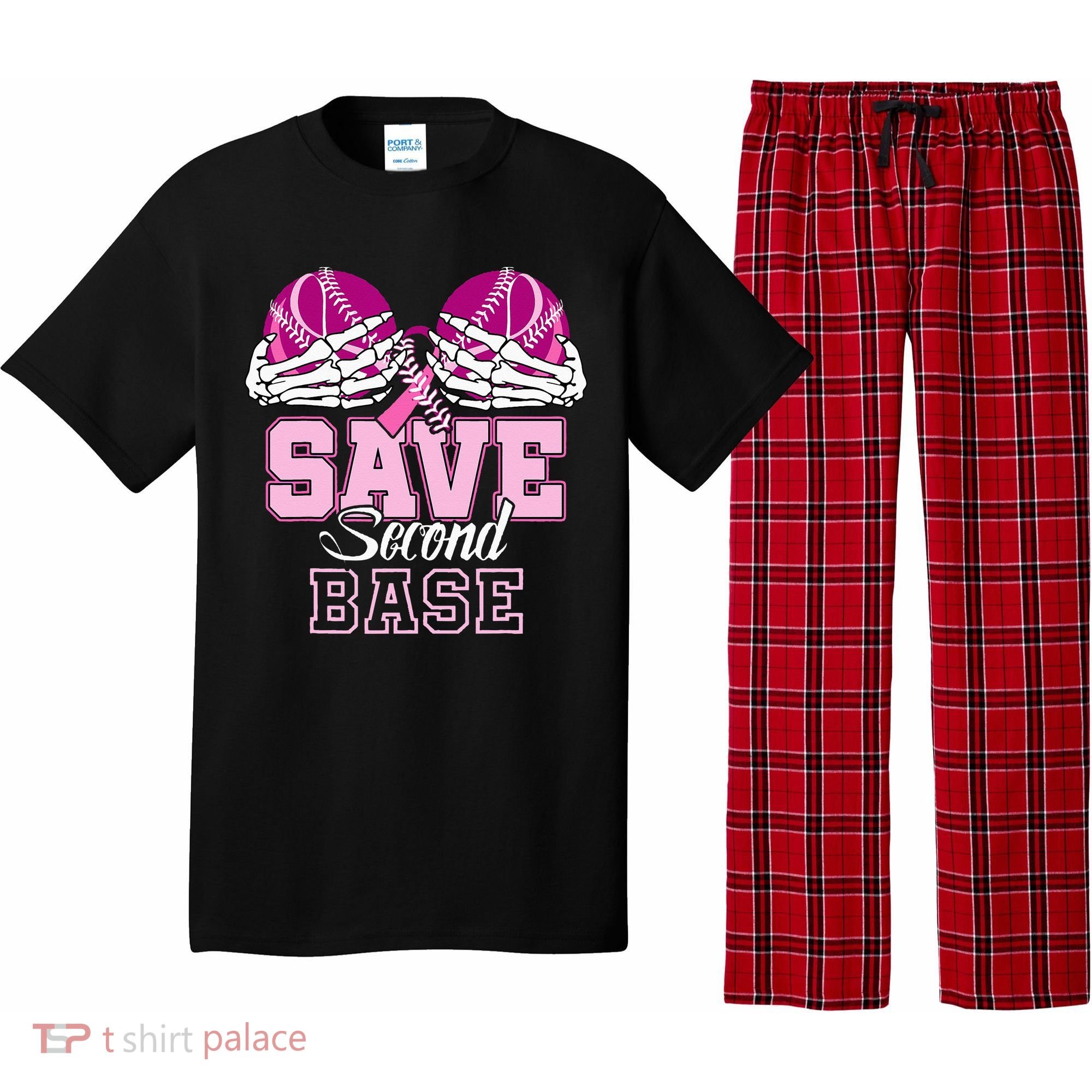 Save Second 2nd Base Funny Baseball Breast Cancer Awareness Pajama Set