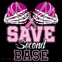 Save Second 2nd Base Funny Baseball Breast Cancer Awareness Women's Hoodie thumb 2