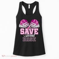 Save Second 2nd Base Funny Baseball Breast Cancer Awareness Women's Tank Top thumb 0