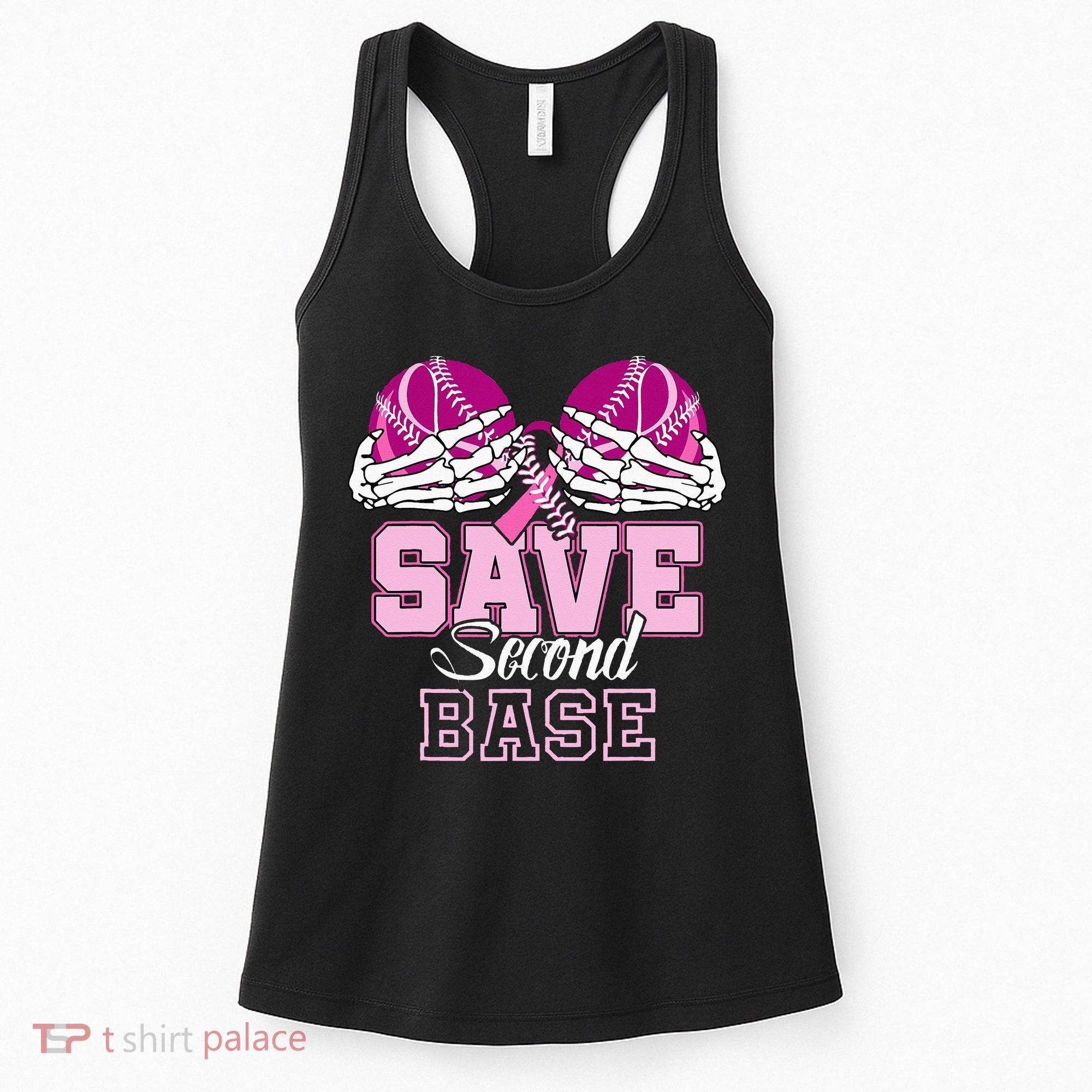 Save Second 2nd Base Funny Baseball Breast Cancer Awareness Women's Tank Top