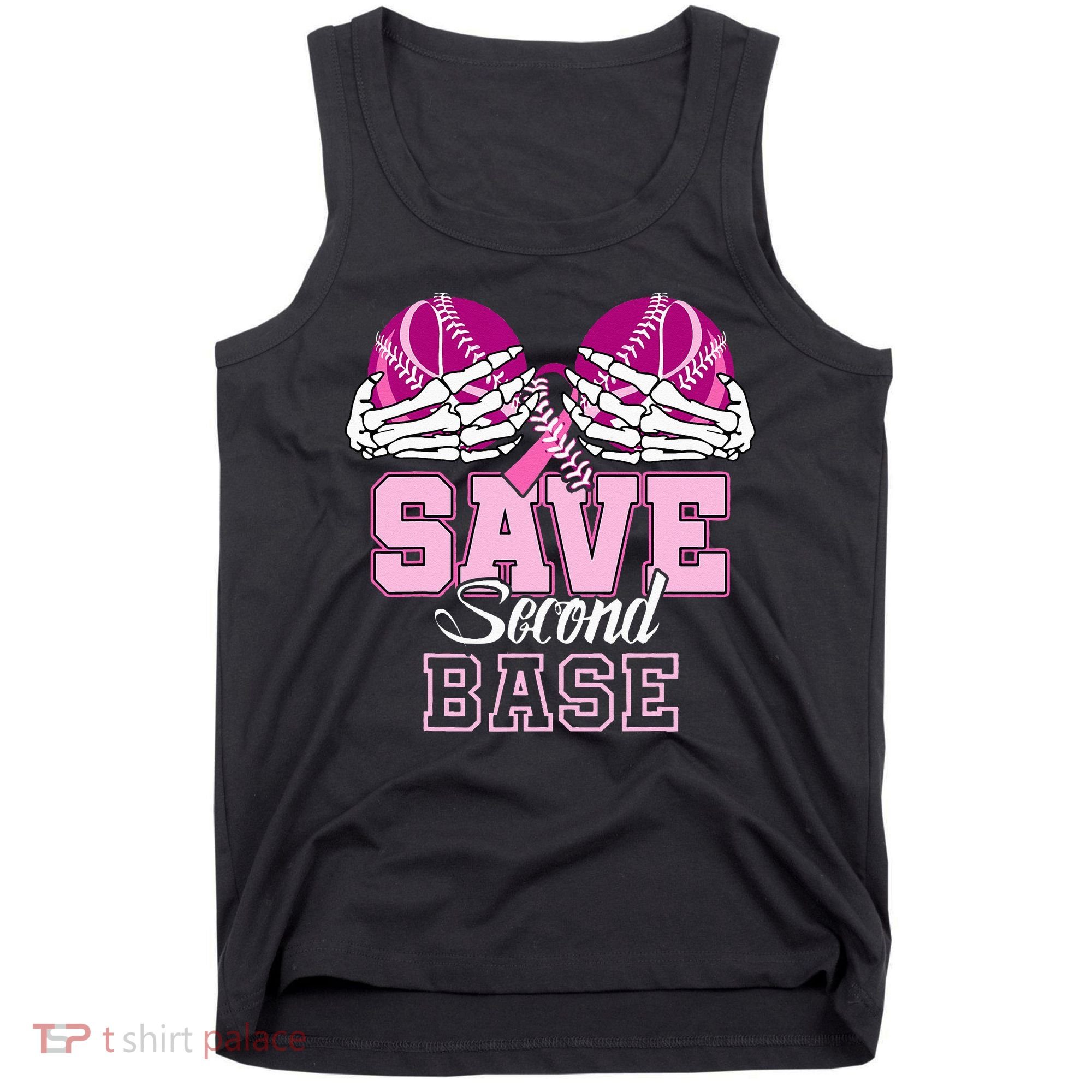 Save Second 2nd Base Funny Baseball Breast Cancer Awareness Tank Top