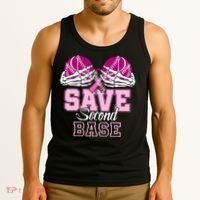Save Second 2nd Base Funny Baseball Breast Cancer Awareness Tank Top thumb 3