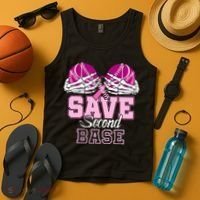 Save Second 2nd Base Funny Baseball Breast Cancer Awareness Tank Top thumb 4