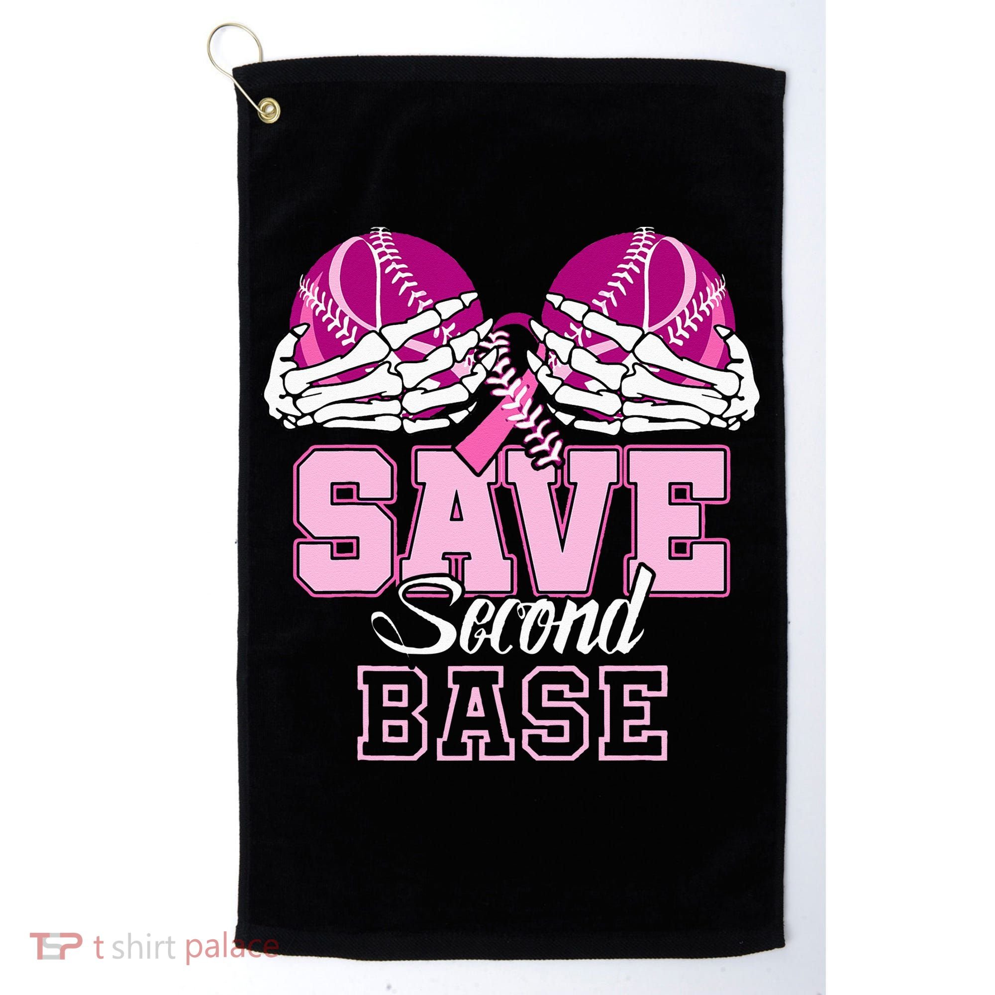 Save Second 2nd Base Funny Baseball Breast Cancer Awareness Golf Towel