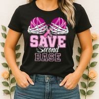 Save Second 2nd Base Funny Baseball Breast Cancer Awareness Women's T-Shirt thumb 2