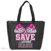 Save Second 2nd Base Funny Baseball Breast Cancer Awareness Tote Bag thumb 0