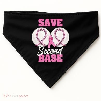 Save Second 2nd Base Funny Baseball Breast Cancer Awareness USA-Made Doggie Bandana
