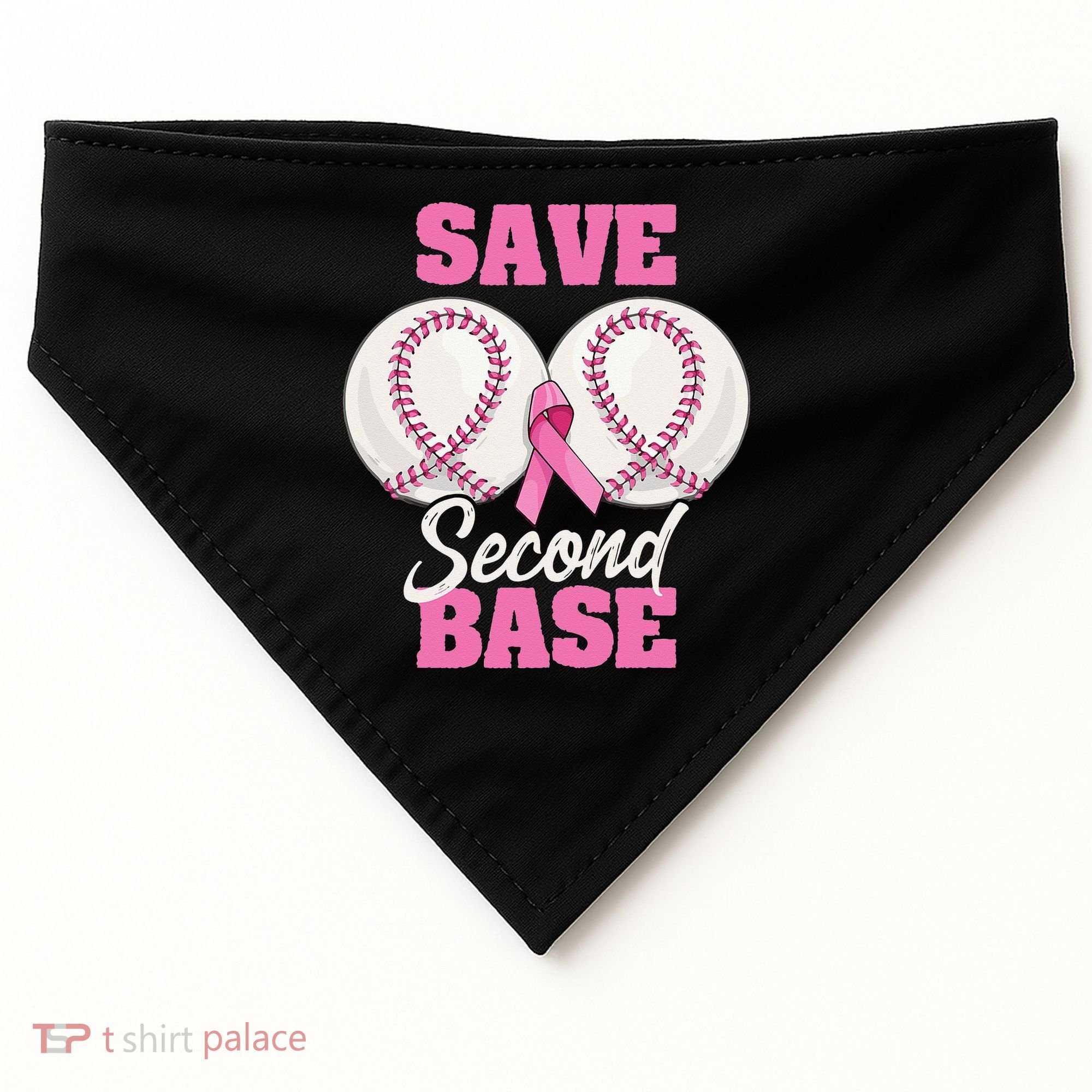 Save Second 2nd Base Funny Baseball Breast Cancer Awareness USA-Made Doggie Bandana