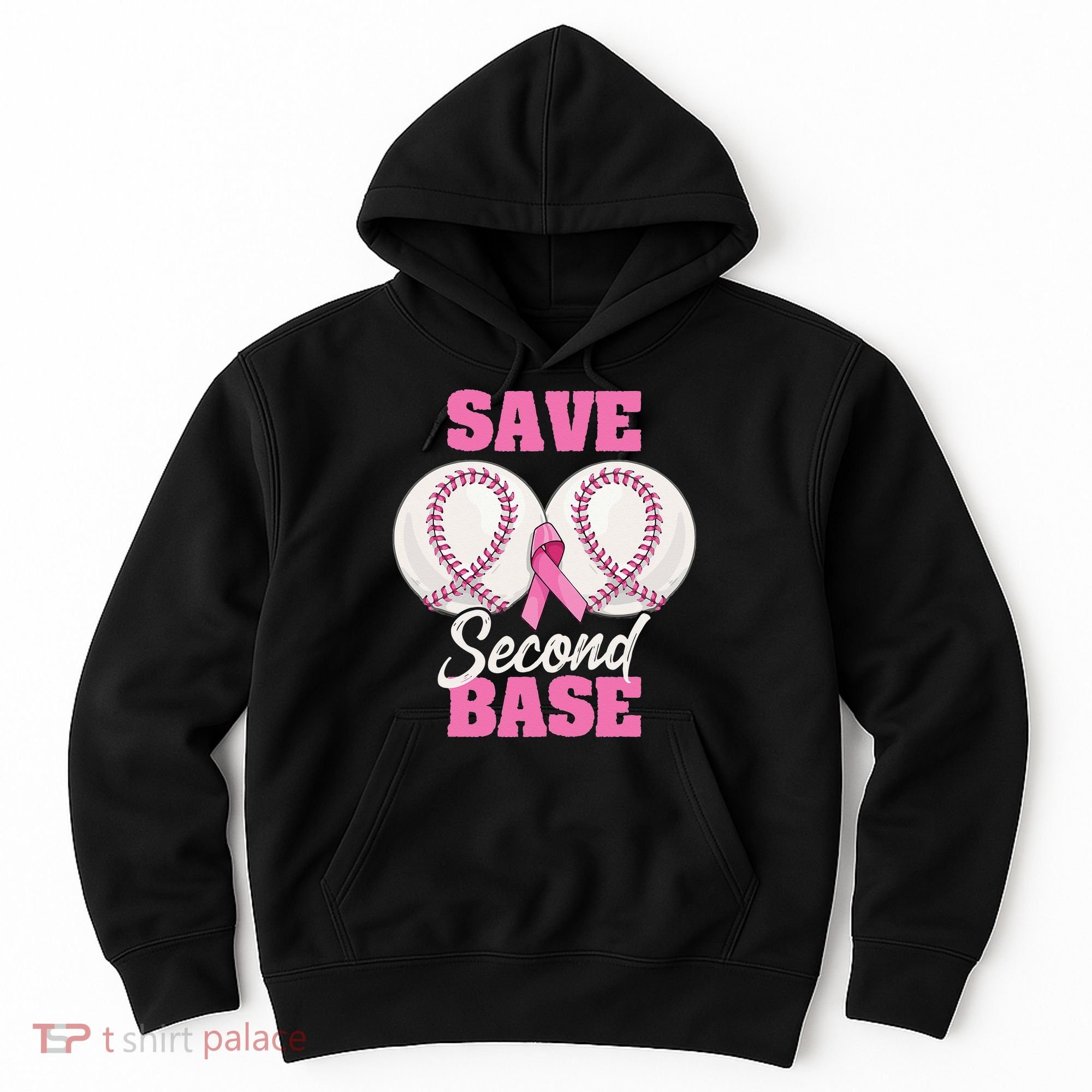 Save Second 2nd Base Funny Baseball Breast Cancer Awareness Hoodie