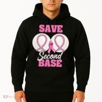 Save Second 2nd Base Funny Baseball Breast Cancer Awareness Hoodie thumb 2