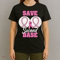 Save Second 2nd Base Funny Baseball Breast Cancer Awareness T-Shirt thumb 4