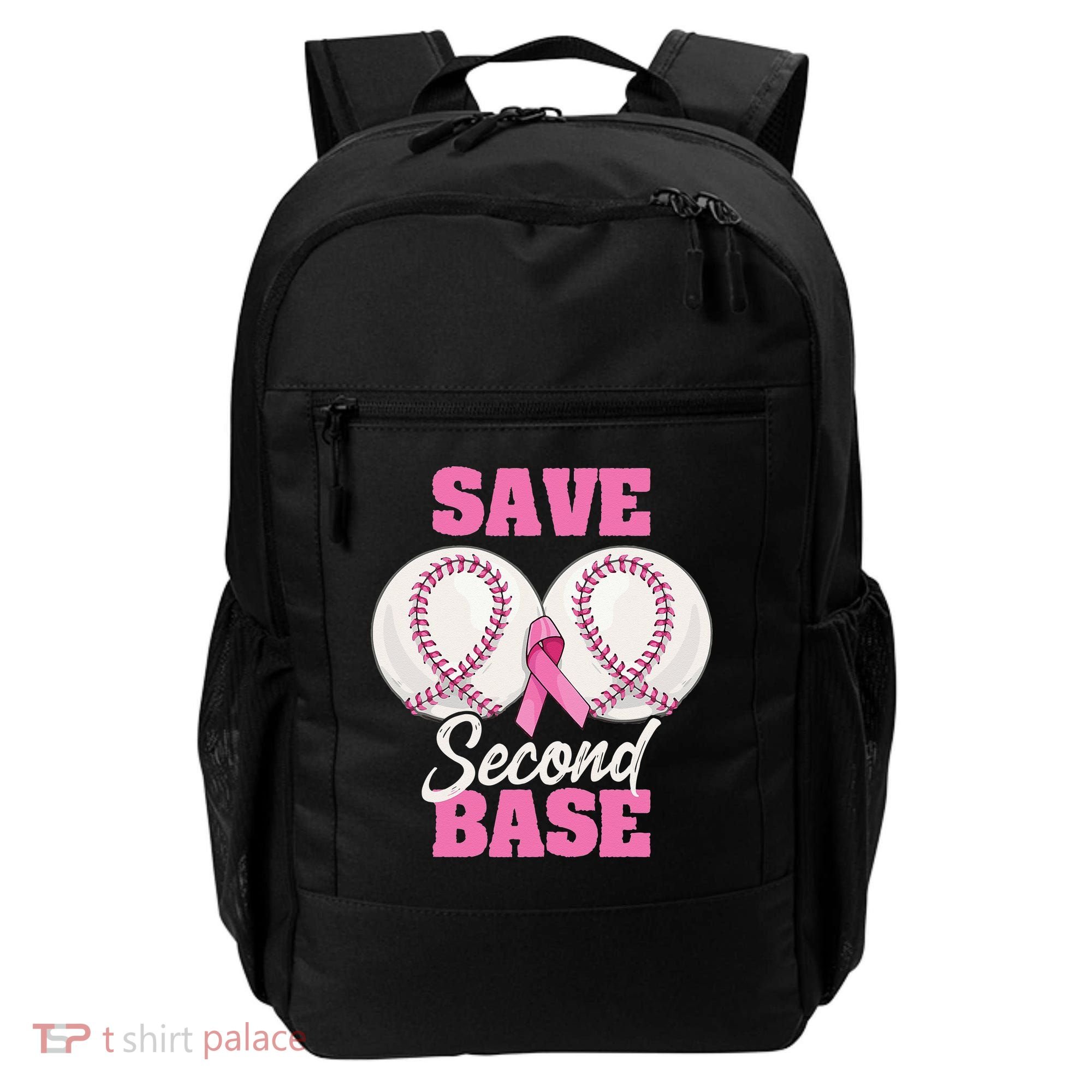 Save Second 2nd Base Funny Baseball Breast Cancer Awareness Backpack