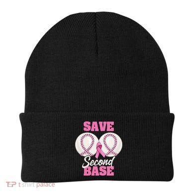 Save Second 2nd Base Funny Baseball Breast Cancer Awareness Beanie