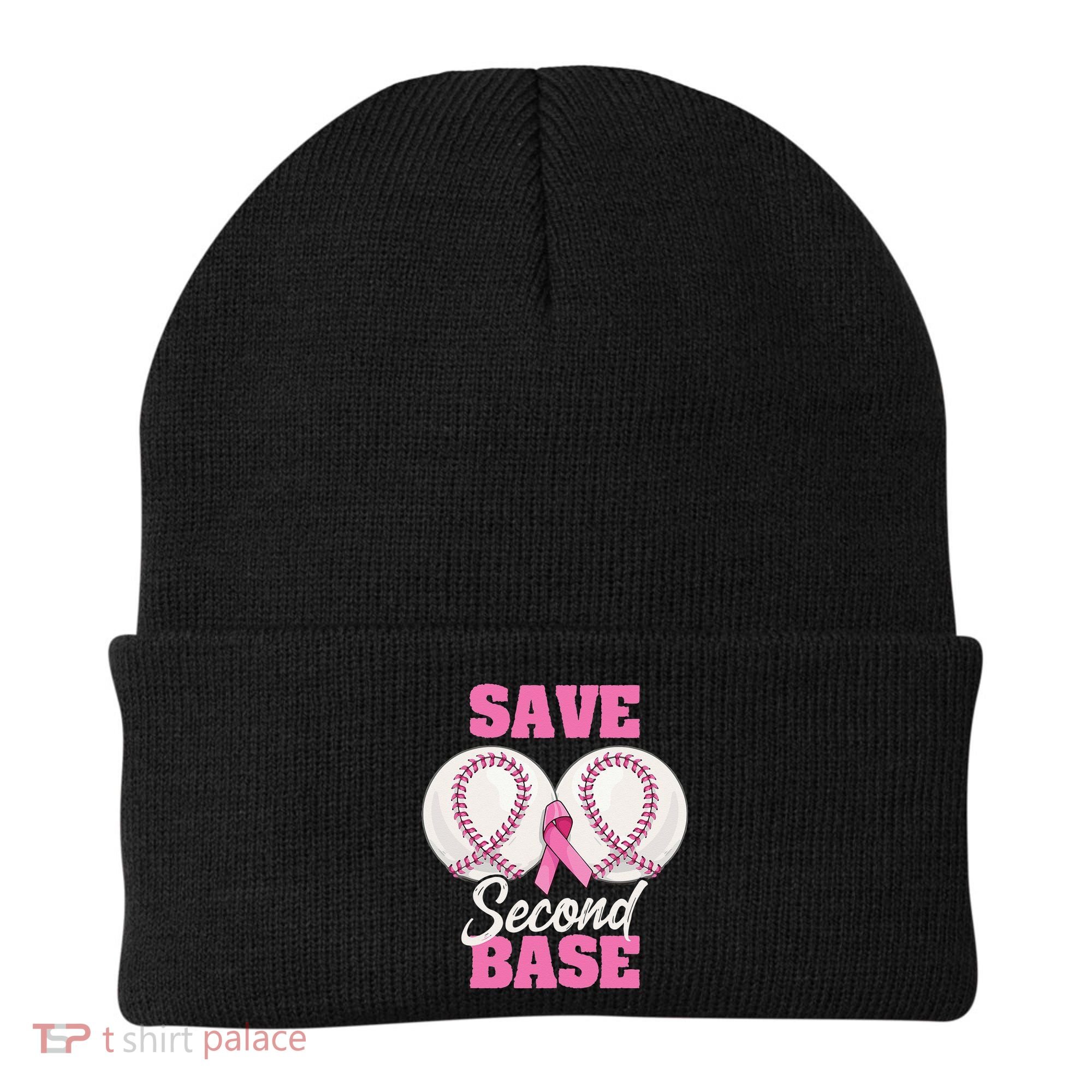 Save Second 2nd Base Funny Baseball Breast Cancer Awareness Beanie
