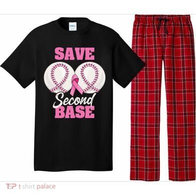 Save Second 2nd Base Funny Baseball Breast Cancer Awareness Pajama Set