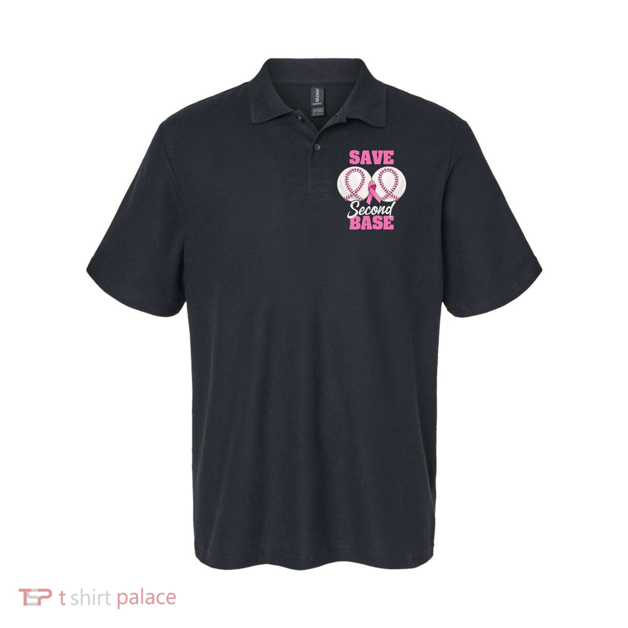 Save Second 2nd Base Funny Baseball Breast Cancer Awareness Polo