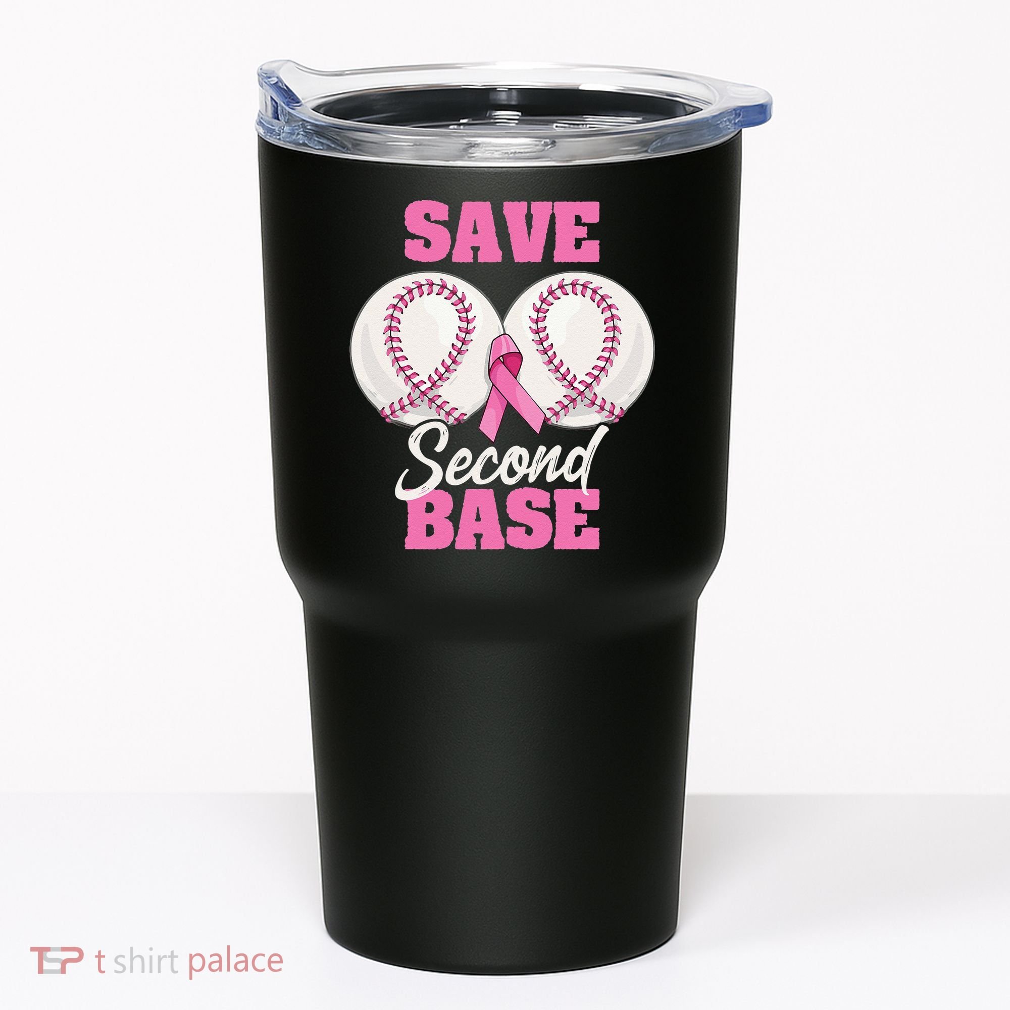 Save Second 2nd Base Funny Baseball Breast Cancer Awareness Tumbler
