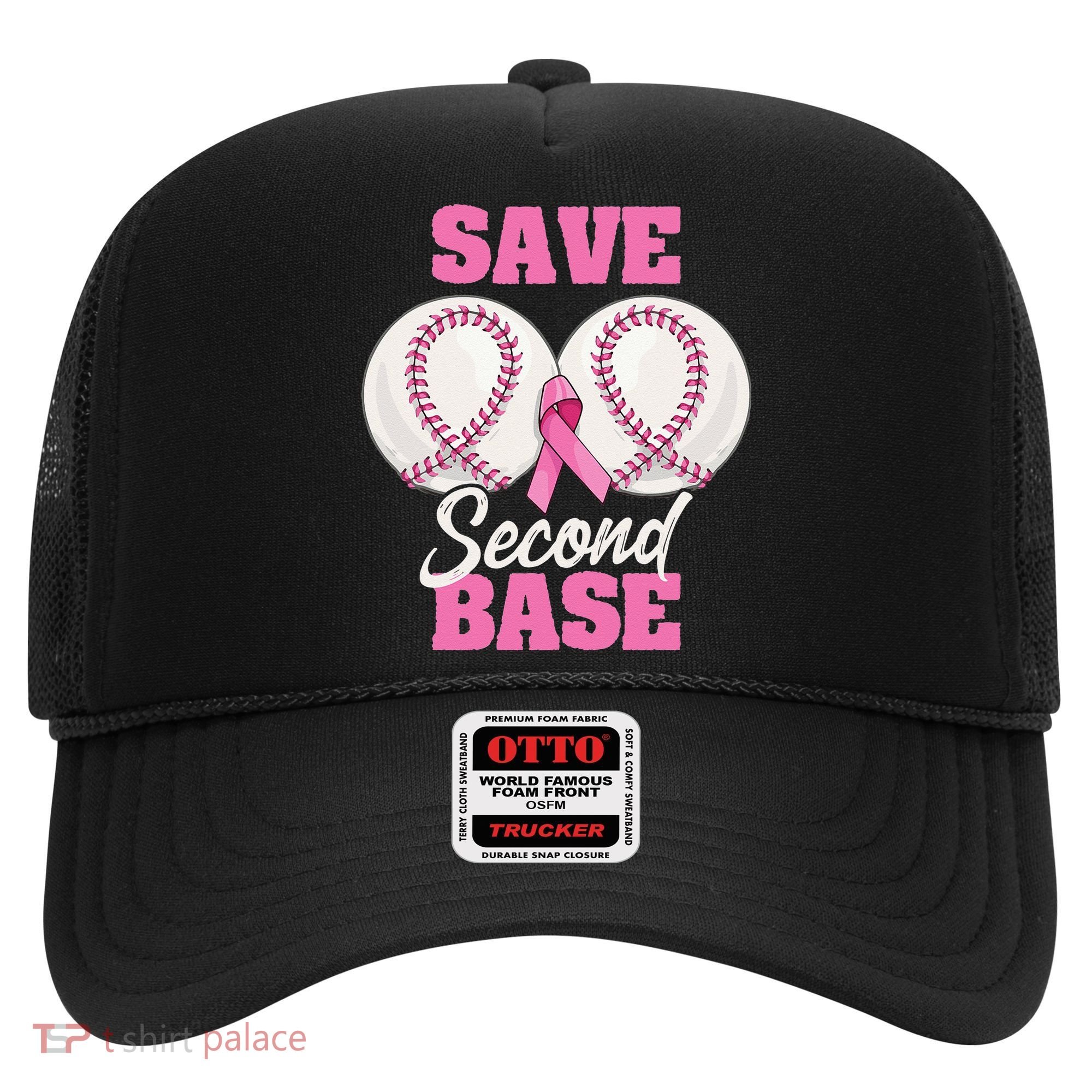 Save Second 2nd Base Funny Baseball Breast Cancer Awareness Hat
