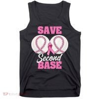 Save Second 2nd Base Funny Baseball Breast Cancer Awareness Tank Top thumb 0