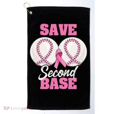 Save Second 2nd Base Funny Baseball Breast Cancer Awareness Golf Towel