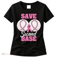 Save Second 2nd Base Funny Baseball Breast Cancer Awareness Women's T-Shirt thumb 0