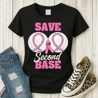 Save Second 2nd Base Funny Baseball Breast Cancer Awareness Women's T-Shirt thumb 3