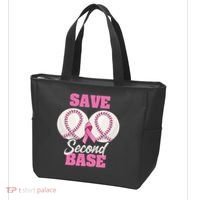 Save Second 2nd Base Funny Baseball Breast Cancer Awareness Tote Bag thumb 3