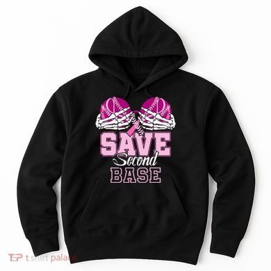 Save Second 2nd Base Baseball Breast Cancer Hoodie