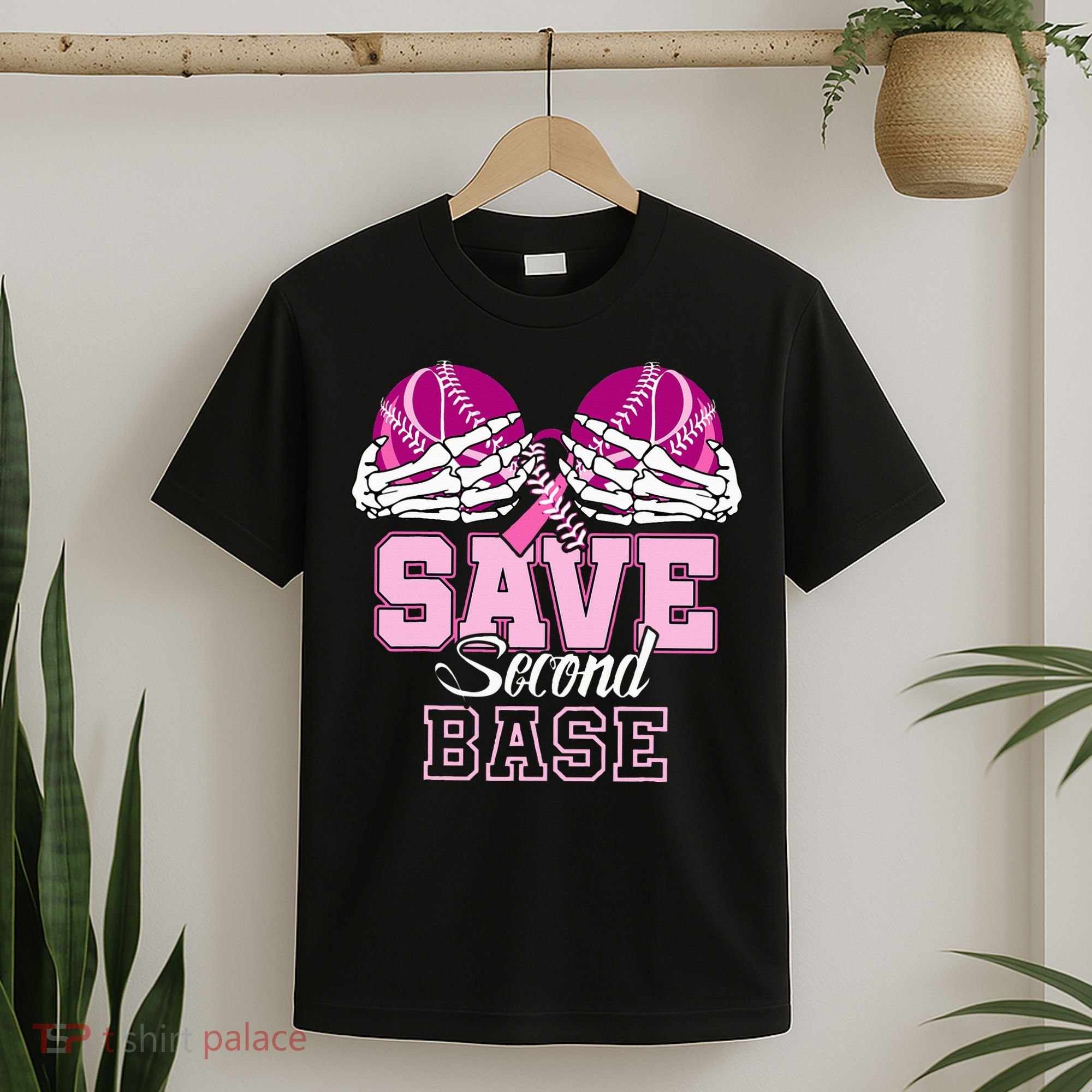 Save Second 2nd Base Baseball Breast Cancer T-Shirt