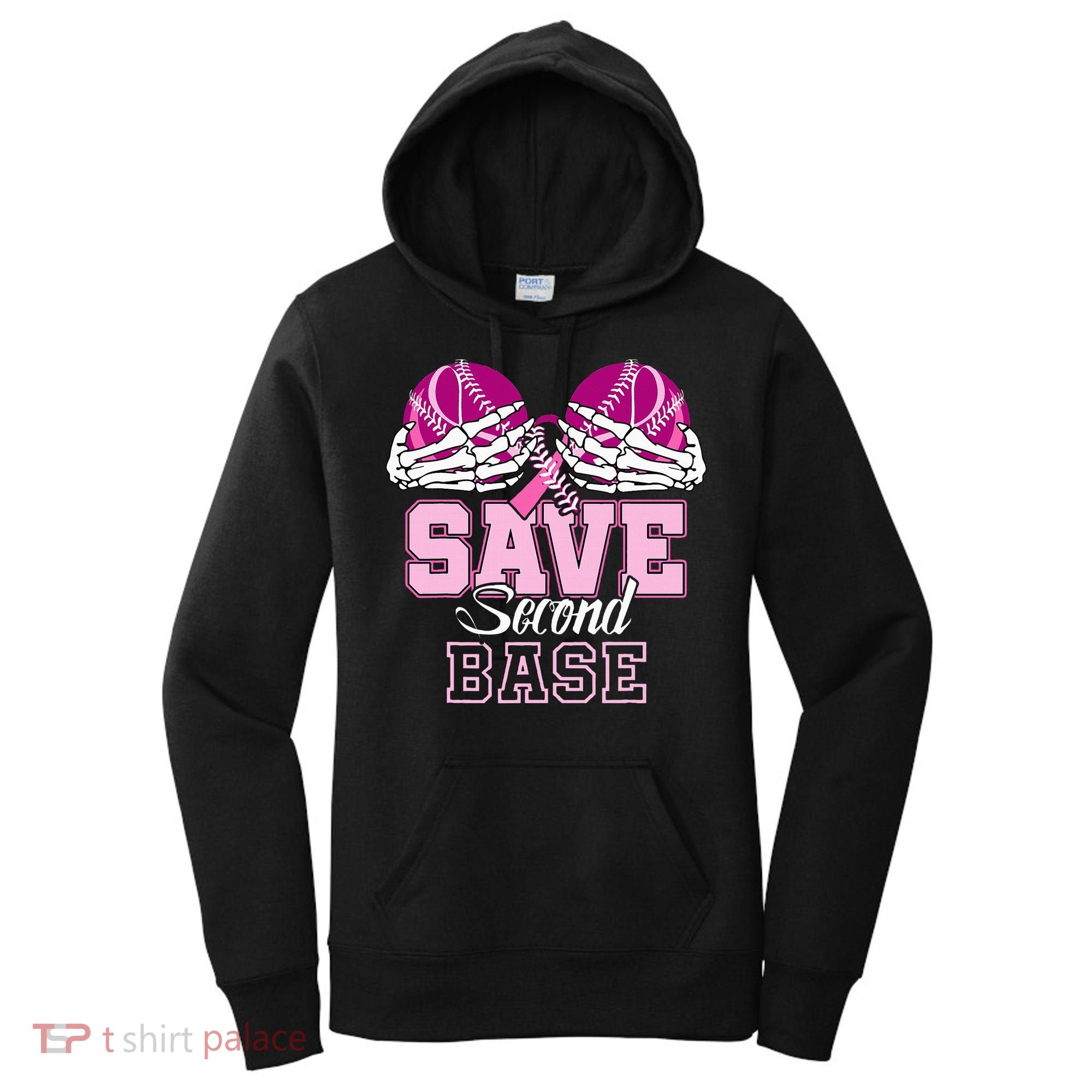 Save Second 2nd Base Baseball Breast Cancer Women's Hoodie